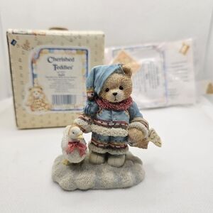 New CHERISHED TEDDIES Ingrid BEAR FIGURINE new year winter goose wishes holiday